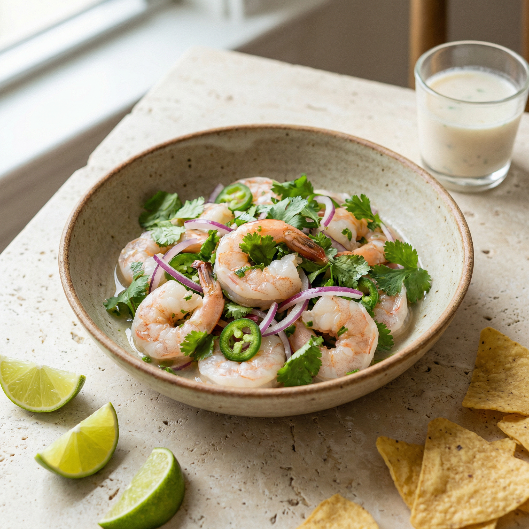 Flambiertes Garnelen-Tatar mit Salatpralinen und Tobiko