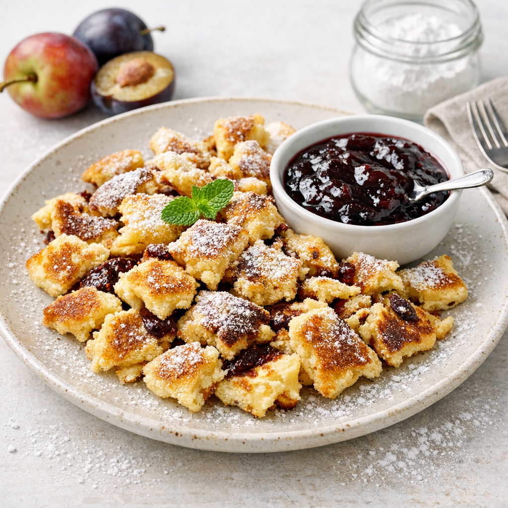 Kaiserschmarr'n mit Apfelmus und Preiselbeeren
