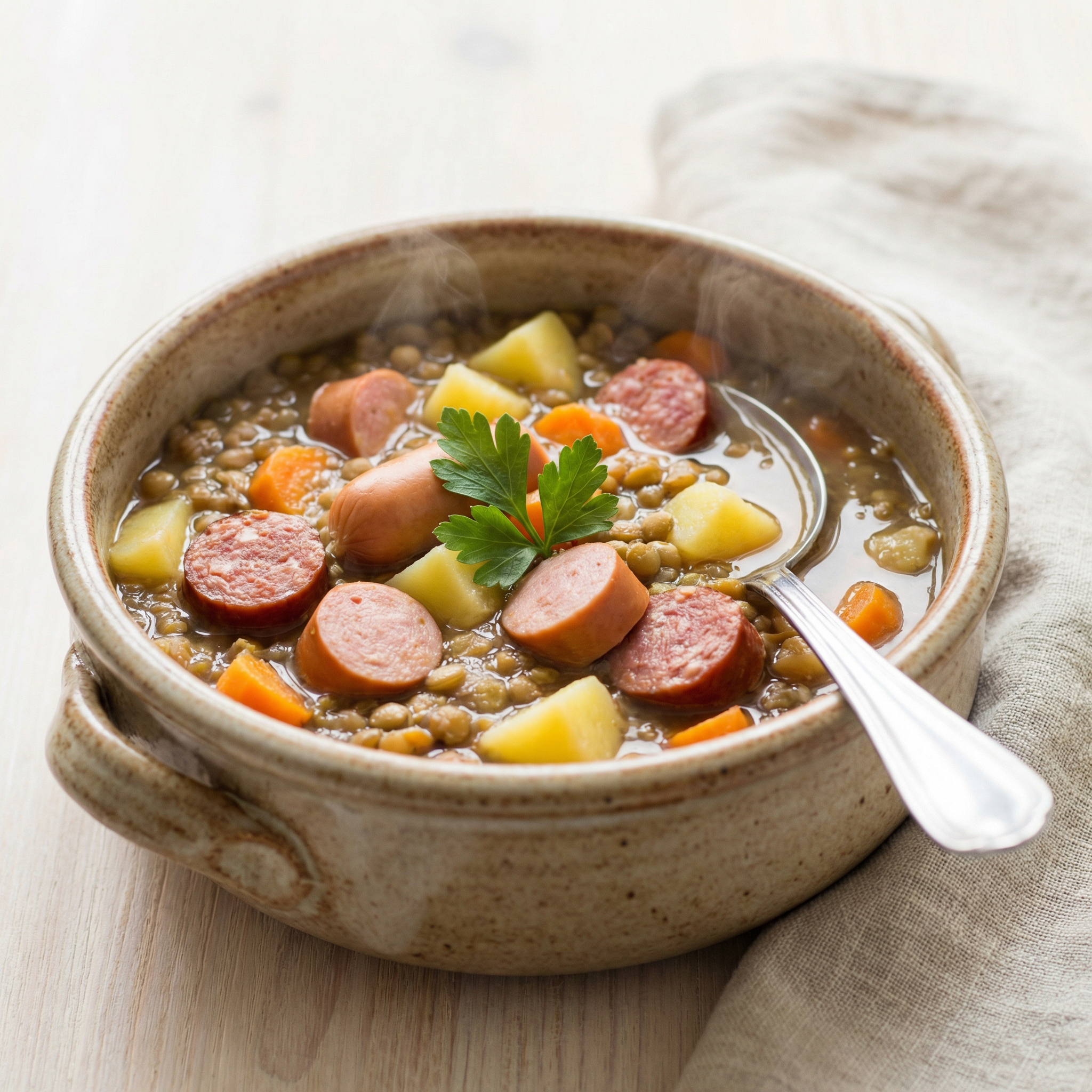 Sopa de legumbres con picatostes