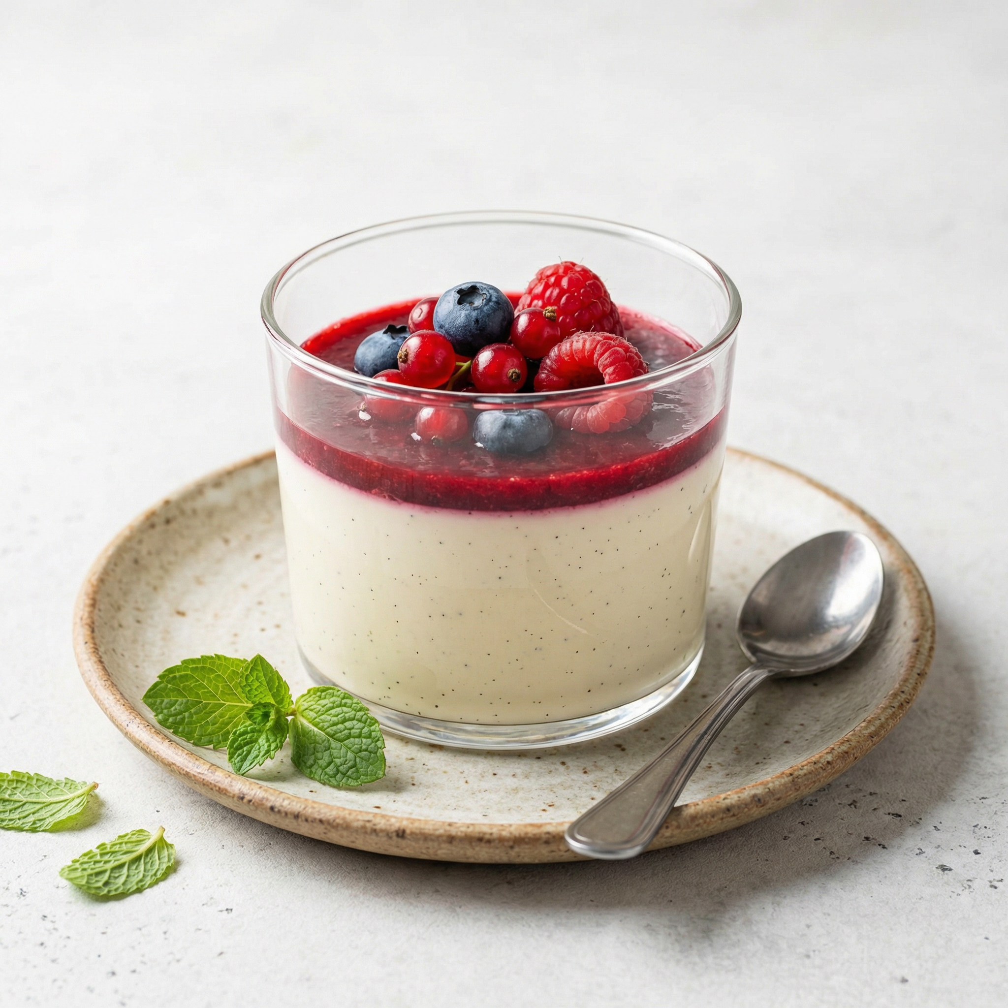 Panna Cotta con frutas mixtas