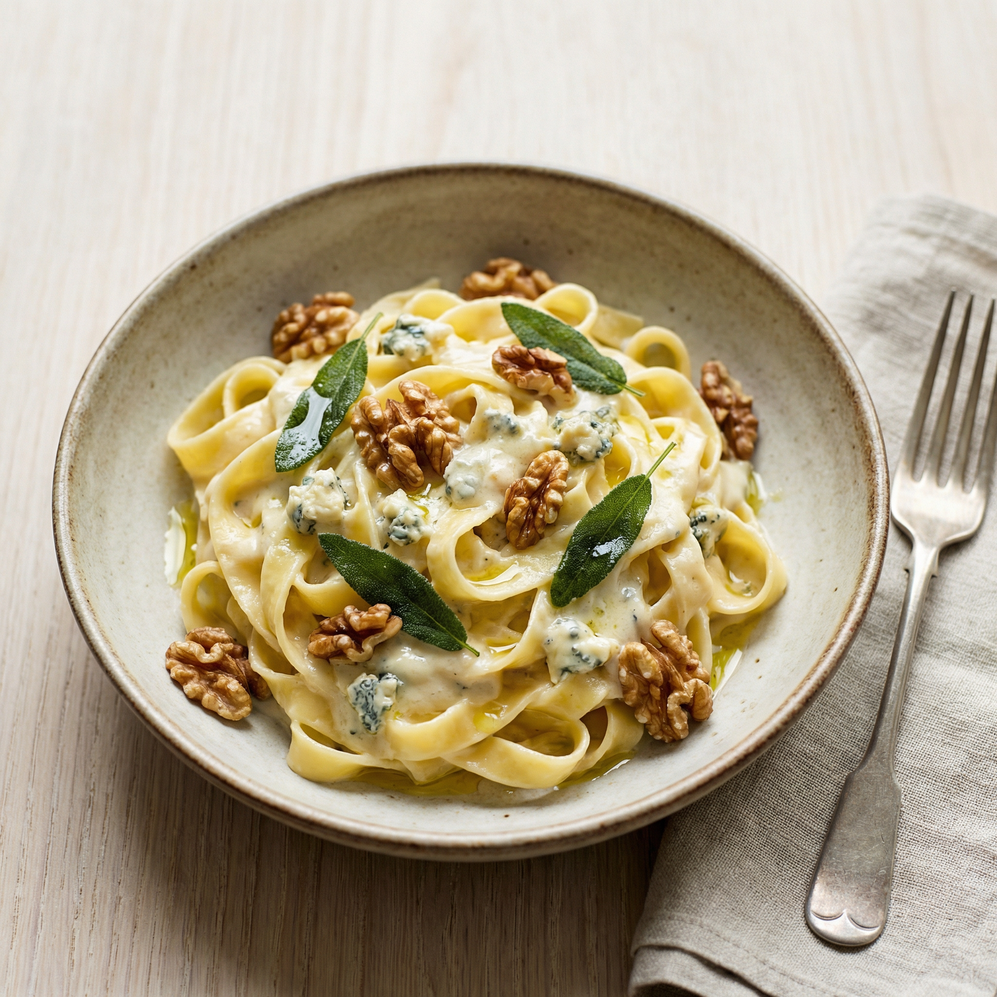 Pilz- und Trüffelravioli mit Gorgonzolasauce