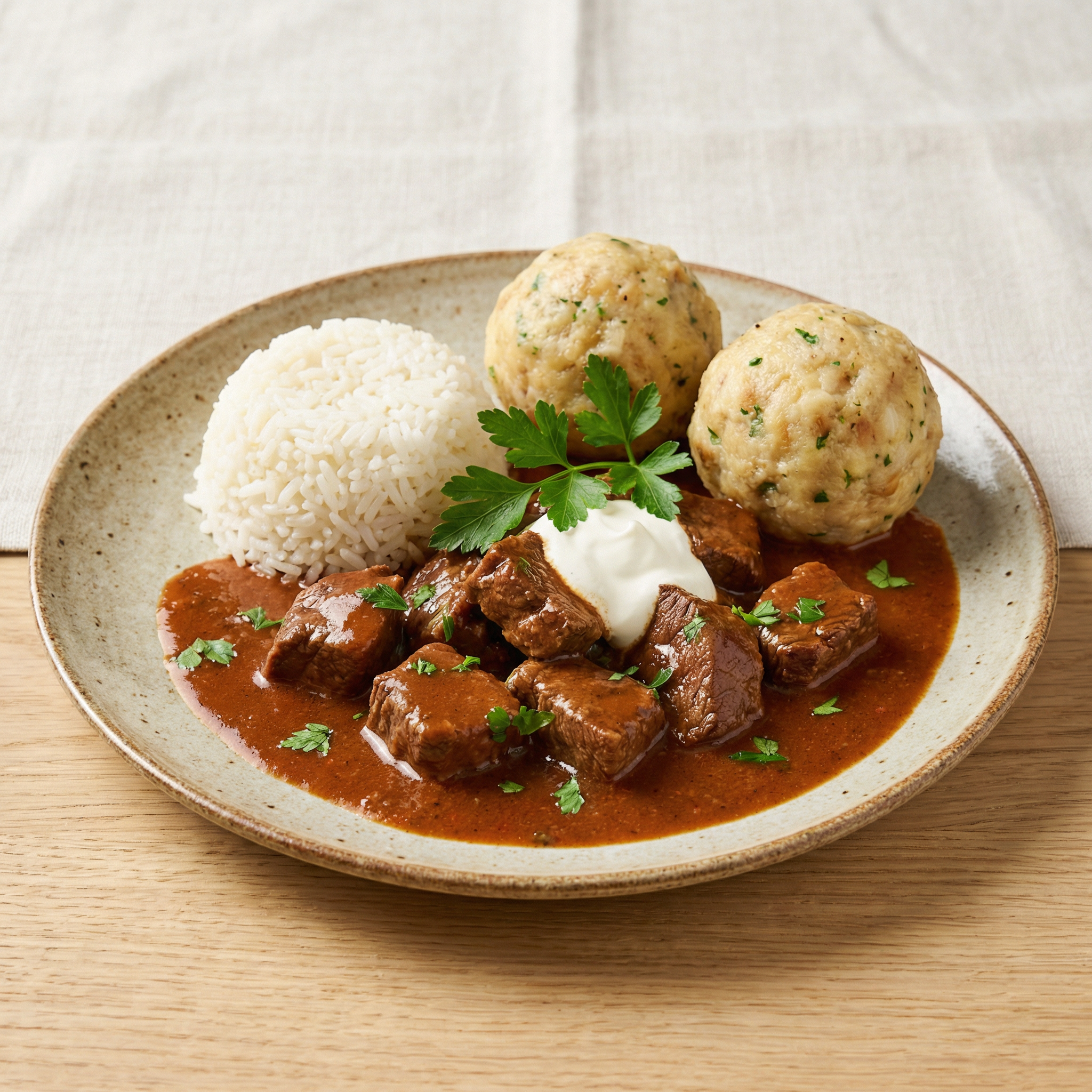 Saftiges Rindergulasch mit hausgemachten Speckknödel