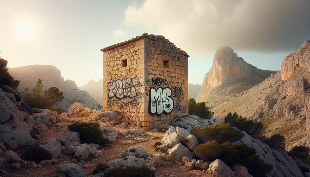 Graffiti an historischem Bauwerk in den Tramuntana-Bergen auf Mallorca sorgt für Empörung