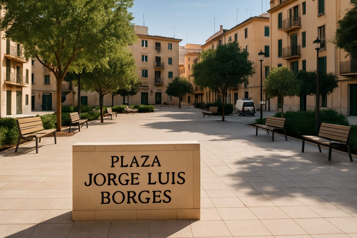 Palma: Reparaturen und Reinigung auf der Plaza Jorge Luis Borges