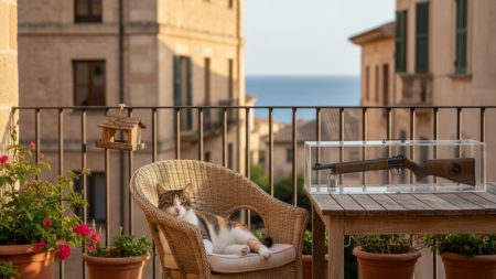 84-Jähriger in Palma wegen Tierquälerei angezeigt Katze auf Terrasse in Palma mit verletztem Bein und ein sichergestelltes Luftgewehr auf einem Tisch