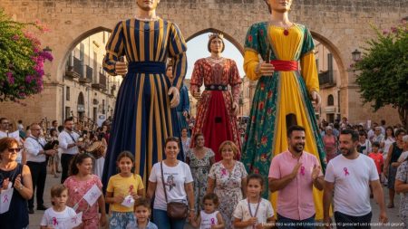 Alcúdia feiert kulturell und solidarisch mit Eventos am Samstag Festlicher Umzug mit traditionellen Gegants-Figuren und einer vielfältigen Menschenmenge bei kulturellem Solidaritätslauf in Alcúdia, Mallorca