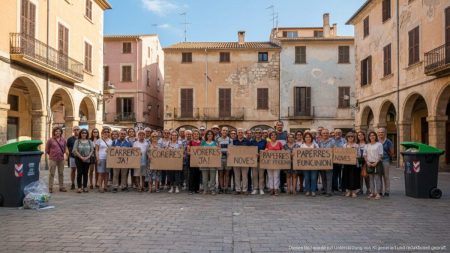 Friedlicher Protest von Anwohnern in Plaça Major, Arenal auf Mallorca gegen schlechte Straßen- und Abfallbedingungen