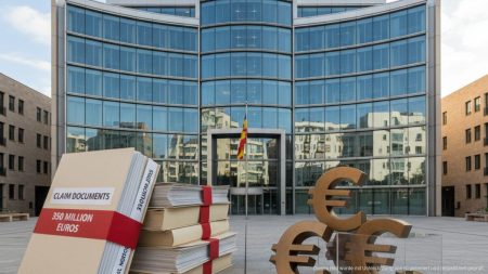 Regierungsgebäude der Balearen mit Symbolen für finanzielle Entschädigungsforderungen in Millionenhöhe