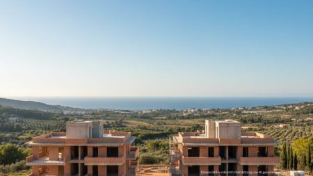 Bau von 900 neuen Sozialwohnungen auf den Balearen im Fokus Moderner sozialer Wohnungsbau in Bau auf den Balearen mit Bauarbeitern und mediterraner Landschaft im Hintergrund