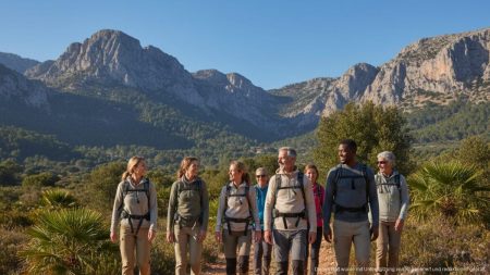 Erfolgreiche Saison des Grup Excursionista auf Mallorca beendet Eine vielfältige Gruppe von Menschen bei einer Wanderung durch die natürliche Landschaft von Mallorca, die Gemeinschaft und gesundes Freizeitvergnügen zeigt.