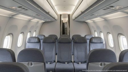 Fensterlose Sitzplätze bei Fluggesellschaften: A320 und A321 im Fokus Innenraum eines Airbus A320 mit fensterlosen Sitzplätzen in den hinteren Reihen der Flugzeugkabine