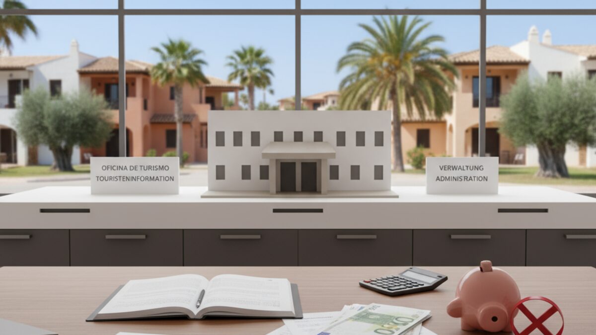 Büro mit Dokumenten und Schreibrmaterialien, symbolisiert Steuerumgehung bei Ferienvermietern auf Mallorca