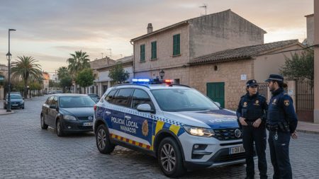 Polizeieinsatz in Manacor nach Schuss mit Luftgewehr, Polizei bewacht Tatort in ruhiger Straße