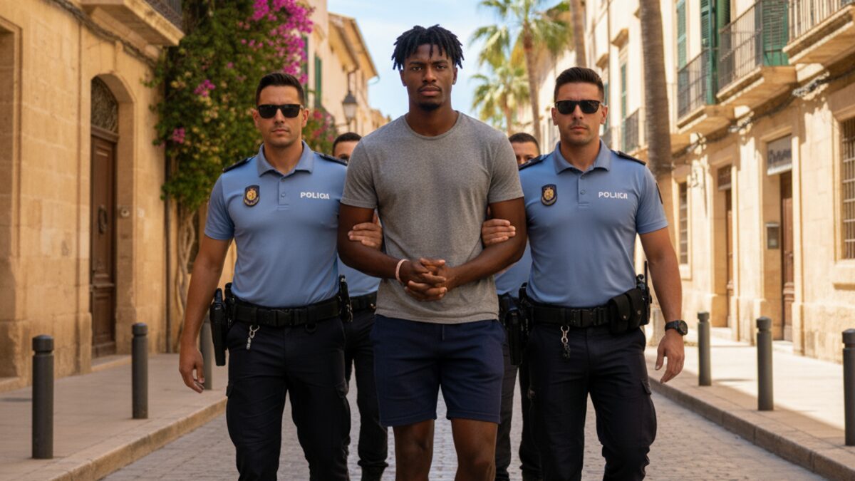 Polizeibeamte führen einen jungen Mann in Palma ab im Zusammenhang mit einer Raubserie