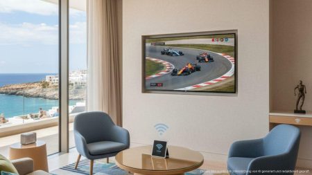 Fibwi bringt „TV Hotel“ für sportbegeisterte Hotelgäste Modernes Hotelzimmer auf den Balearen mit großem Fernseher, der live Sportübertragungen zeigt, ideal für sportbegeisterte Hotelgäste