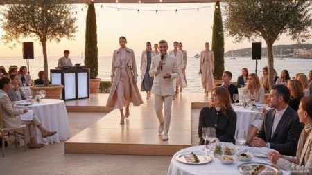 Glanzvolle Pink Panther Show begeistert im Lobster Club auf Mallorca Elegante Modeshow der Pink Panther Show im Lobster Club auf Mallorca mit Modellen in dezenten pinkfarbenen Herbst-Winter-Outfits und kulinarischen Highlights