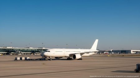 Hitzechaos: Flug nach Kassel ohne Passagiere gestartet Leerer Flugzeug auf Startbahn bei sonnigem Wetter symbolisiert Hitzechaos und Leerflug nach Kassel
