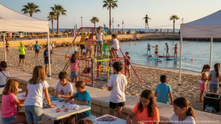 Hohe Teilnehmerzahl beim Saisonabschluss in Port d’Alcúdia Kinder und Jugendliche bei sportlichen und spielerischen Aktivitäten beim Saisonabschluss 'Cau l’Estiu' am Strand von Port d’Alcúdia