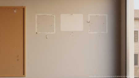 Leeres Wandbild in einem Büro der Polizeistation von Manacor, nachdem das Foto des spanischen Königs und die Nationalflagge entfernt wurden, symbolisiert politische Kontroverse