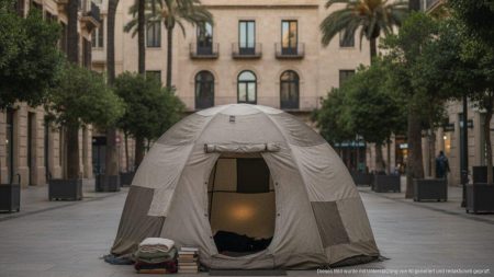 Mallorca setzt auf Ausbau von Notunterkünften für Obdachlose Temporäre Notunterkunft in einer ruhigen Straße auf Mallorca als Symbol für Obdachlosigkeit und soziale Herausforderungen