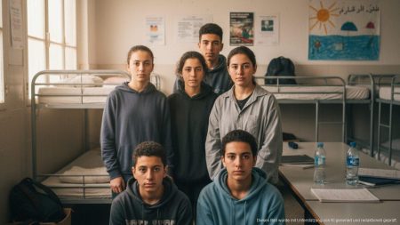 Gruppe unbegleiteter minderjähriger Migranten in einem überfüllten sozialen Betreuungszentrum auf Mallorca