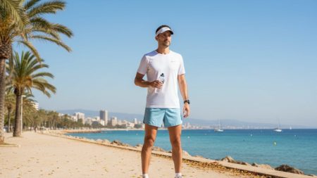 Marathon auf Mallorca: Tipps zur optimalen Vorbereitung Läuferin auf einem mediterranen Küstenweg bei der Vorbereitung auf den Tui Palma Marathon mit passenden Laufausrüstungen und sonnigem Wetter