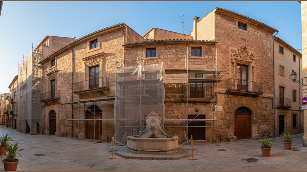 Historische Gebäude in Palma de Mallorca mit Restaurierungsarbeiten zur Rettung des Kulturerbes