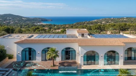 Nachhaltige Technologie in Hotels auf Mallorca: Ein Vorbild für die Zukunft Modernes Hotel auf Mallorca mit nachhaltiger Technologie wie Solarpanels und digitalen Überwachungssystemen für Energie- und Wasserverbrauch