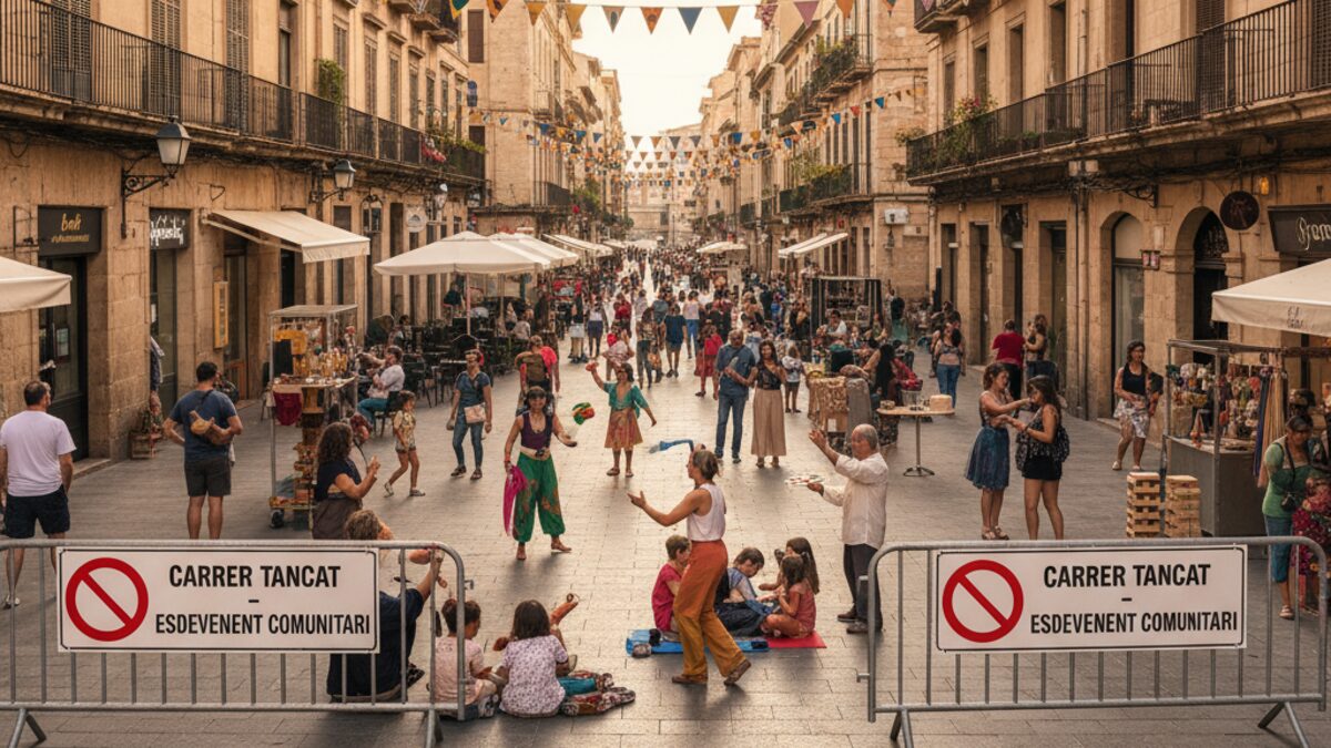 Verkehrsfreie Innenstadt von Palma mit Menschen bei Aktivitäten zum Tag der Mobilität