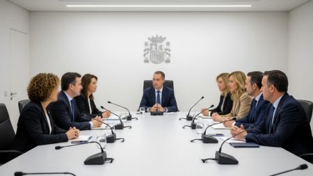 Palma unterstützt Polizei im Fall Cursach bei Anwaltskosten Moderne Stadtratssitzung in Palma mit neutralen Personen in professionellem Sitzungssaal zur Unterstützung der Polizei im Fall Cursach