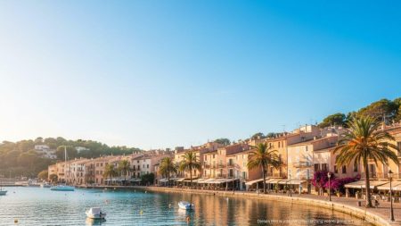 Perfektes Wetter am 15. September 2025 in Port d’Andratx Sonniger klarer Himmel über dem Hafen von Port d'Andratx auf Mallorca an einem warmen Tag im September 2025