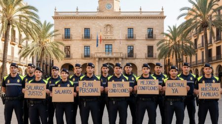 Friedlicher Protest von Polizeibeamten auf der Plaza de Cort in Palma gegen stagnierende Verhandlungen zum Personalplan