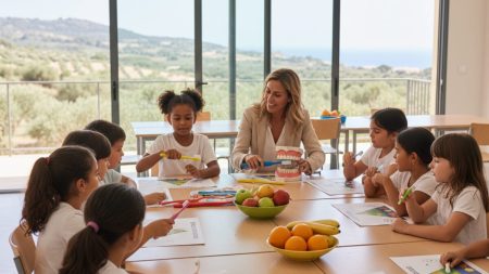 Präventionsprogramme auf Mallorca fördern gesunde Gewohnheiten Schulklasse auf Mallorca nimmt an einem Präventionsprogramm für gesunde Gewohnheiten mit Zahnpflege und Ernährung teil