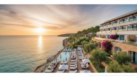 Purobeach Resort: Luxuriöser Neuzugang auf Mallorca Das luxuriöse Purobeach Resort in Santa Ponça auf Mallorca mit mediterraner Architektur und Panoramablick über die Bucht.