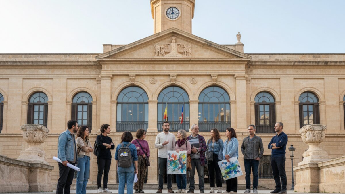Bürger vor dem Rathaus von Palma diskutieren rechtliche Schritte gegen die neue kommunale Ordnung