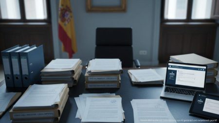 Büro des Rathauses mit juristischen Dokumenten und digitalen Geräten, symbolisch für Rechtsstreitigkeiten in Manacor