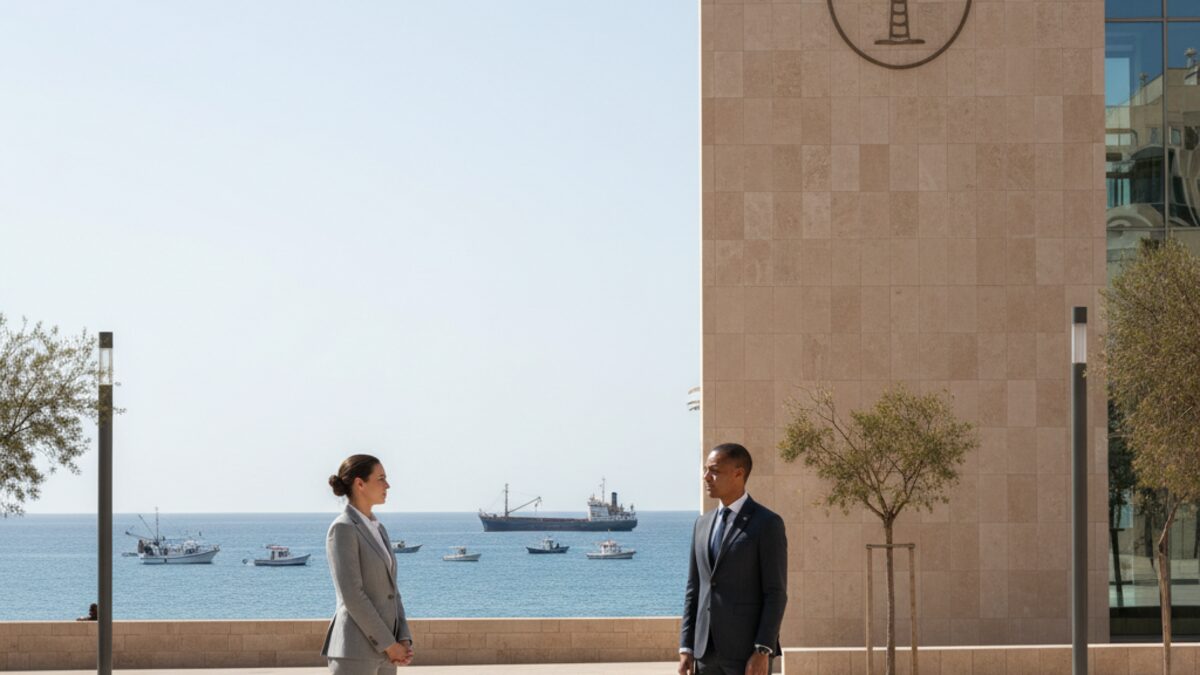 Politische Auseinandersetzung zwischen zwei Politikern in Palma über die Gazaflottille mit Blick auf kleine Boote im Hintergrund