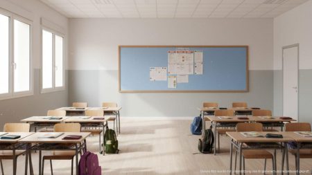 Leerer Klassenraum einer Grundschule in Son Sardina während Elternprotest und Schulboykott