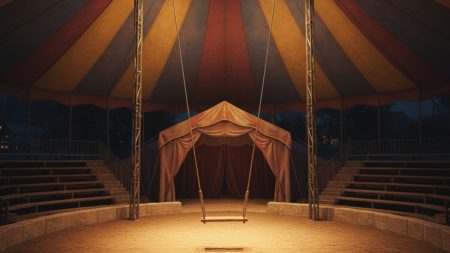 Leerer Trapez im beleuchteten Zirkuszelt in Bautzen, Symbolbild für den tragischen Unfall einer jungen Akrobatin