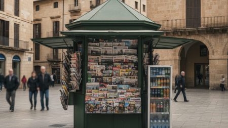Zukunft der Zeitungskioske in Palma ungewiss: Wirtschaftliche Schwierigkeiten drohen Schließung Ein Zeitungskiosk in Palma mit Zeitungen und Getränken in einem städtischen Umfeld, das wirtschaftliche Herausforderungen widerspiegelt
