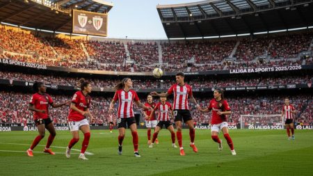 Spannendes Fußballspiel zwischen Athletic Club und RCD Mallorca im San Mamés Stadion mit voller Zuschauerkulisse