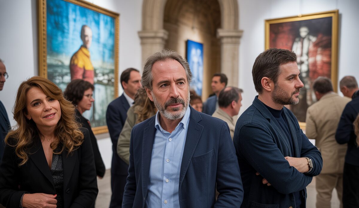 Besucher der Josep Coll Ausstellung im Casal Solleric in Palma de Mallorca betrachten Comicwerke