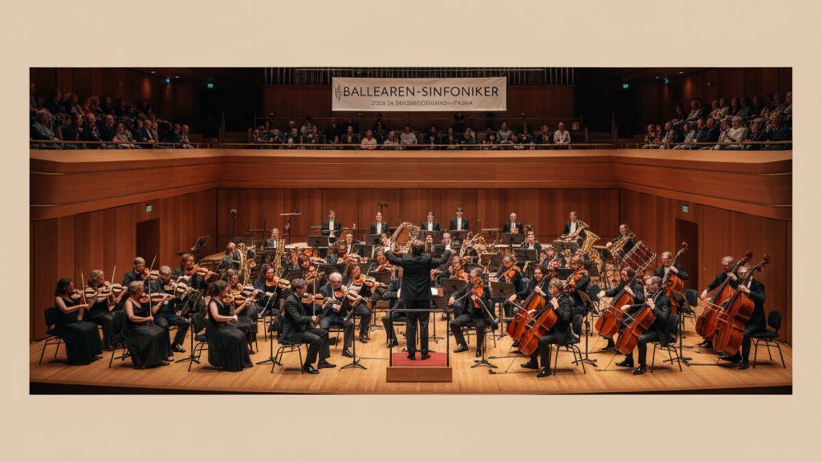Die Balearen-Sinfoniker bei ihrem Saisonstart 2025 im Auditorium von Palma mit einem vollständigen Symphonieorchester auf der Bühne.