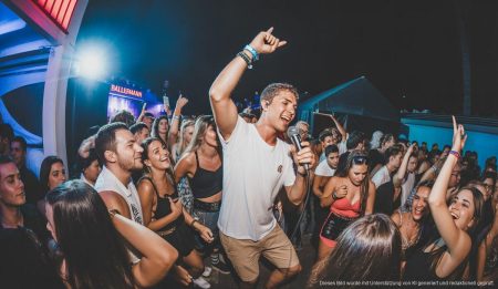 Ballermann-Hit von Rumbombe sorgt für Kontroversen auf Mallorca Rumbombe performt auf der Bühne am Ballermann mit Publikum.