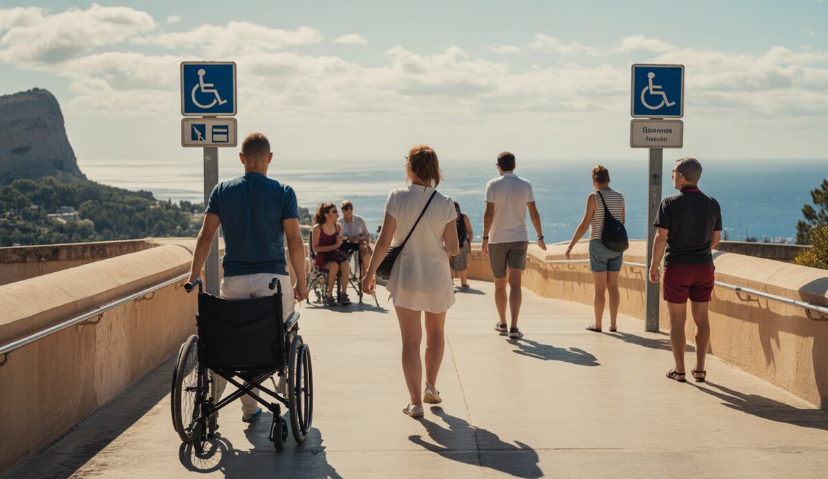 Eine barrierefreie Tourismuslandschaft auf Mallorca mit glücklichen Touristen.