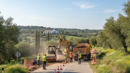 Baustelle auf der Straße zwischen Peguera und Puerto de Andratx auf Mallorca