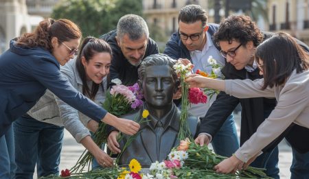Blumen für Aurora: Initiative der Nachbarschaft in Palma de Mallorca Gedenken mit Blumen am Denkmal von Aurora Picornell in Palma de Mallorca.