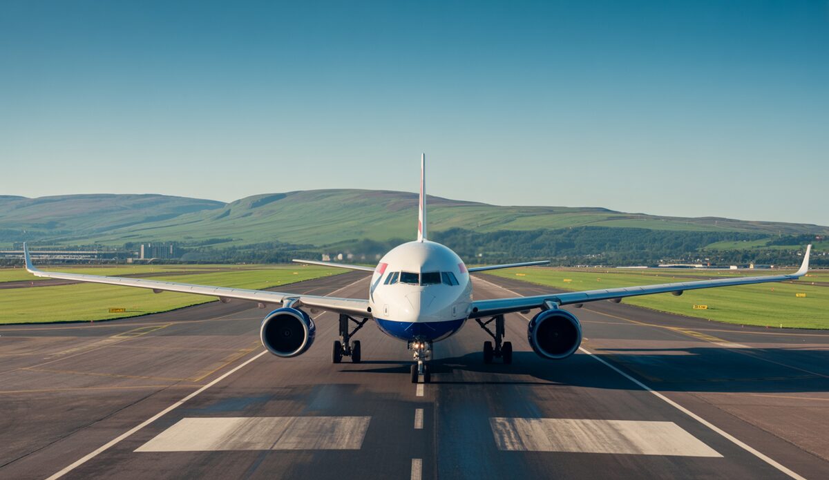 British Airways Flugzeug am Flughafen Glasgow vor dem Start nach Palma de Mallorca