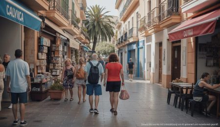 Calvià bietet 250.000 Euro in Gutscheinen für lokale Einkäufe Straßenszene in Calvià mit lokalen Geschäften und Einwohnern