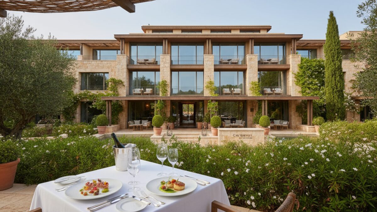 Das elegante Cap Vermell Grand Hotel auf Mallorca umgeben von mediterraner Vegetation, symbolisch für die Auszeichnung mit der Llave Michelin